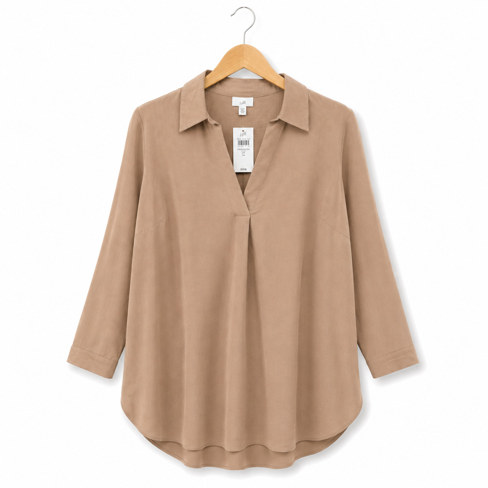 J Jill Blouse Womens Size Large Petite Brown Long Sleeve Coastal Grandma NWT